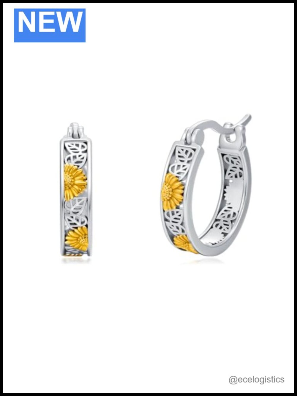 925 Sterling Silver Sunflower Hoop Earrings Floral Gift for Women